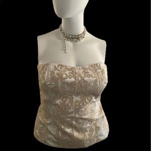 White House Black Market Gold and Cream Strapless Top